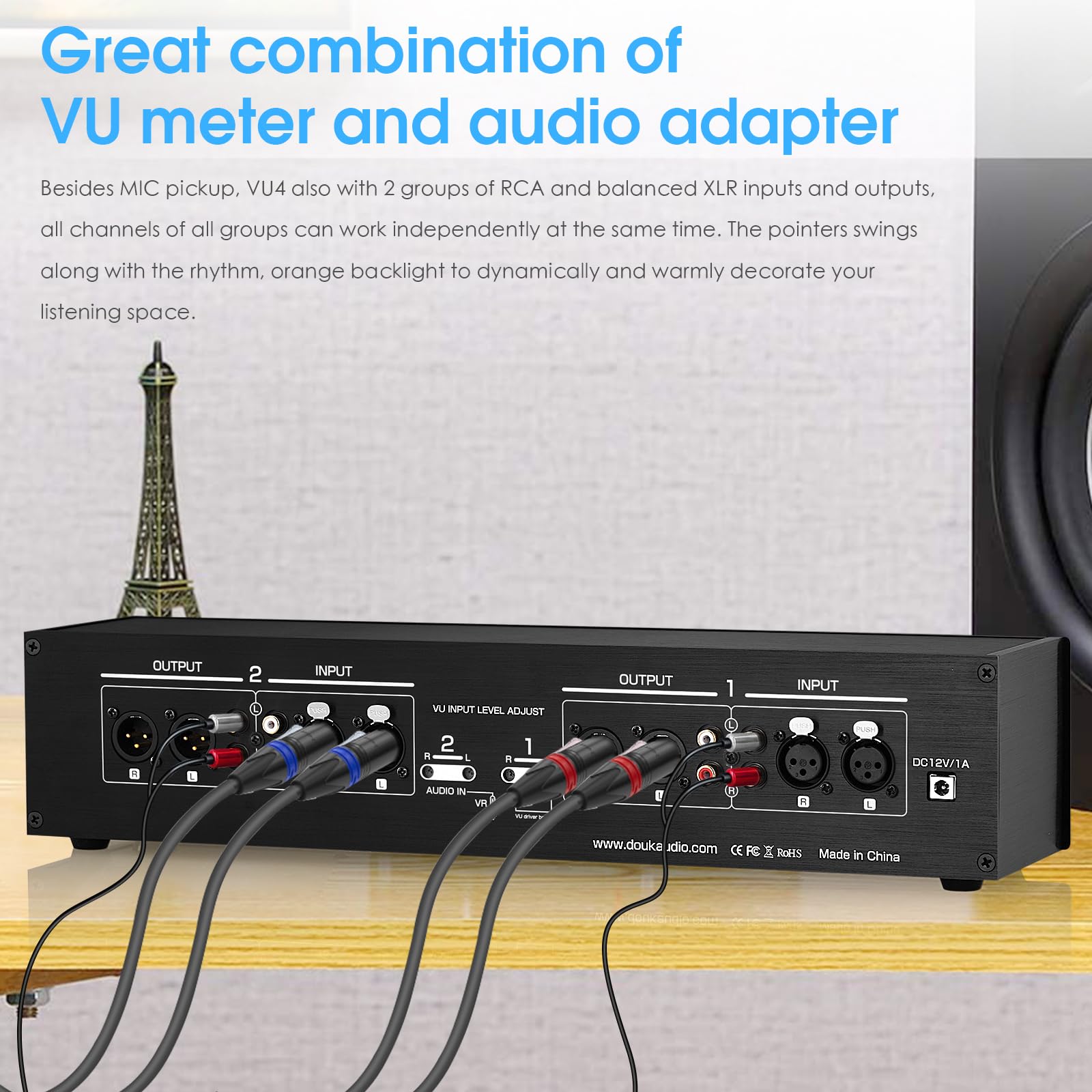 Douk Audio VU4 Analog VU Meter RCA XLR Selector Switch Box MIC